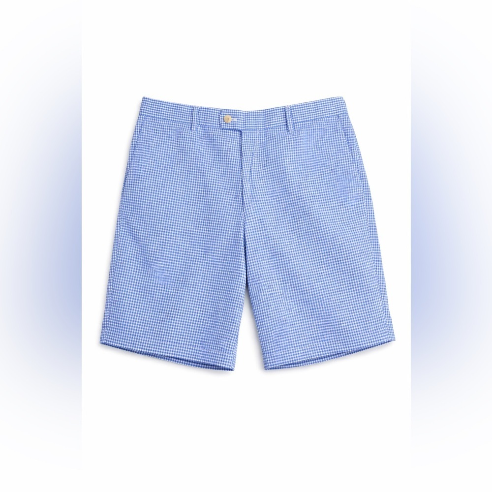 Peter Millar Blue Gingham Cotton Shorts Size 34 Bee Logo excellent condition